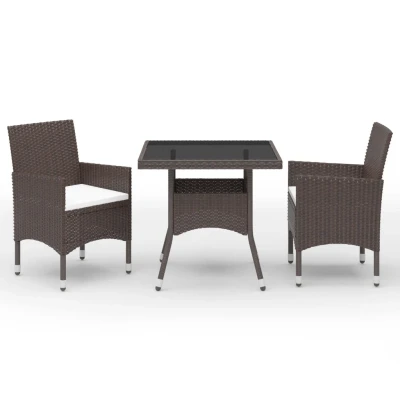 Afbeelding van 3 delige Tuinset poly rattan en glas bruin