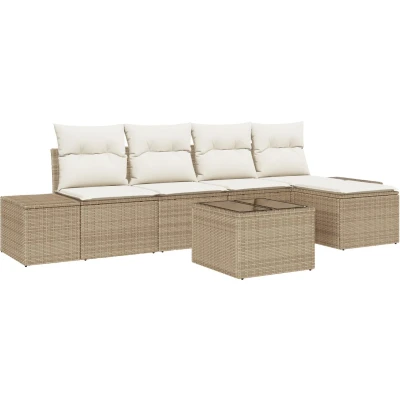 Afbeelding van vidaXL 6 Delige Tuin Sofaset met Kussens Bruin Poly Rattan