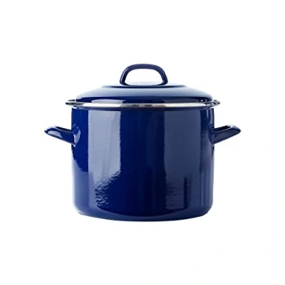 Afbeelding van BK Indigo Nederlandse geëmailleerde kookpan met deksel, 24cm/8,7 liter, inductie, ovenbestendig, vaatwasmachinebestendig, kobaltblauw