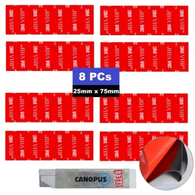 Afbeelding van CANOPUS 3M Dubbelzijdige Tape, Zelfklevende Pads Extra Sterk, 8 Stuks (25mm x 75mm) VHB 5952, Waterbestendig, Ideaal Voor Auto Kentekenplaathouder, Woondecoratie, Binnen en Buiten, Zwart