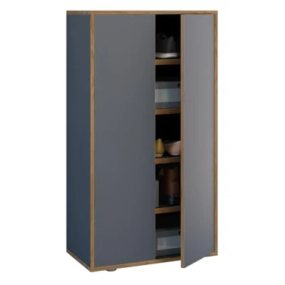 Afbeelding van VCM Holz Schuhschrank Maße: B. 60 x H. 183 T. 33 cm Allzweckschrank 9 Fächer 4 Drehtüren Salia Breite