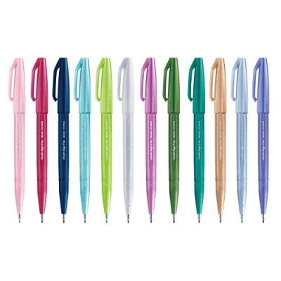 Afbeelding van Pentel brushpen Sign Pen Brush Touch, plastic etui met 12 stuks in gea