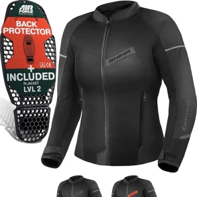 Afbeelding van SHIMA X MESH AIRFORCE Motorjas voor dames, rugbescherming, motorjas, geventileerd, zomer, uitrusting, net, motorfiets (vrouwelijk, zwart, M)
