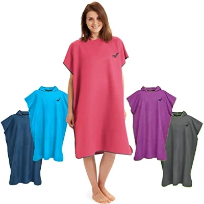 Afbeelding van omkleed handdoek op het strand, ultralicht en sneldrogend, surfponcho voor dames heren, uit microvezel, zwemponcho poncho tegelijkertijd (Maat M Koraal/Grijs)