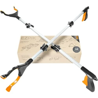 Afbeelding van EZPIK® Grijptang voor voorwerpen, 90 cm, uittrekbare tang ouderen, telescopische magneet, gehandicapten en afval fruitverzamelaars, zilverkleurig, 2 stuks