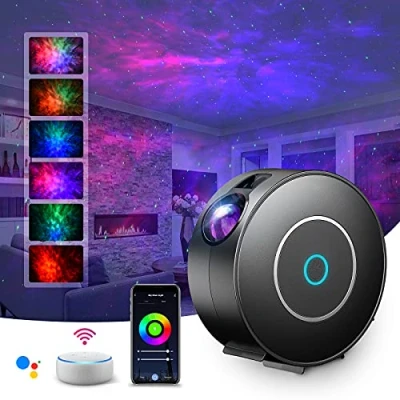 Afbeelding van SUPPOU Smart sterrenhemelprojector, 3D projector voor sterrenhemel, led, kinderen en volwassenen, met RGB, dimmen/spraakbesturing (Alexa)/wifi verbinding, gebruikt thuis of bij feestjes, zwart