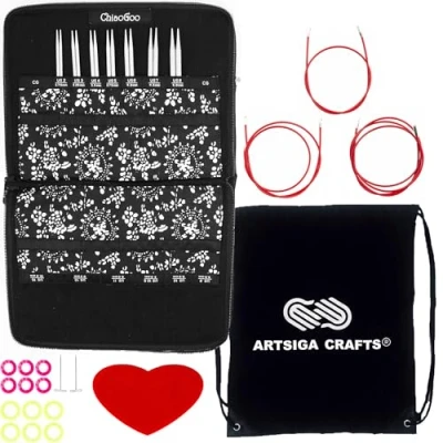Afbeelding van ChiaoGoo Breinaalden verwisselbare twist rood kant kleine 15 cm naald set bundel met 1 Artsiga Crafts Project Bag 7500 S
