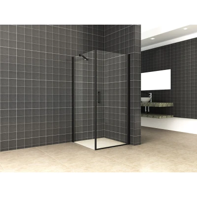 Afbeelding van Wiesbaden Uni douchecabine draaideur met zijwand 100x100 cm mat zwart helder glas 8mm NANO