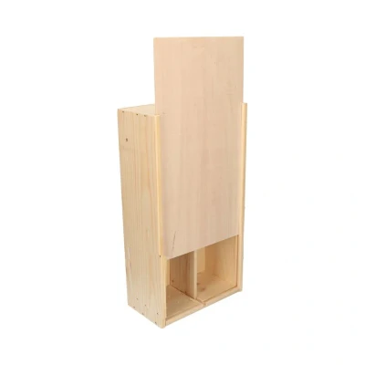 Afbeelding van Houten Wijnkist voor 2 Wijnflessen 340x182x95mm met Schuifdeksel