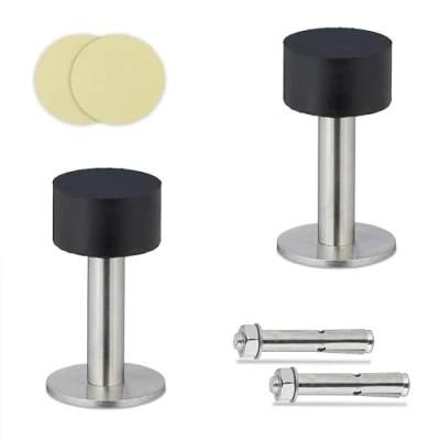 Afbeelding van Relaxdays deurstopper voor vloer of muur set van 2 rvs en rubber deurbuffer klein