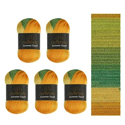 Afbeelding van Wollbiene Summer Touch Batik 5 x 100 gram wol meerkleurig met kleurverloop, 500 gemerceriseerde breiwol microvezel acryl (509 citrus)