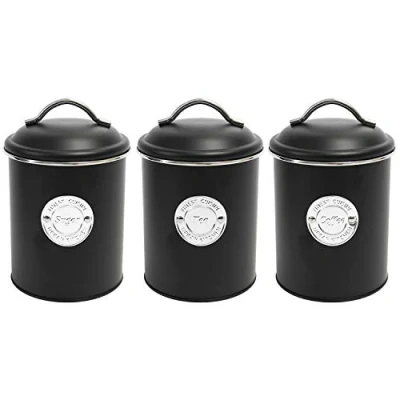 Afbeelding van Excellent Houseware Voorraadbussen Klassiek zwart set van 3 stuks