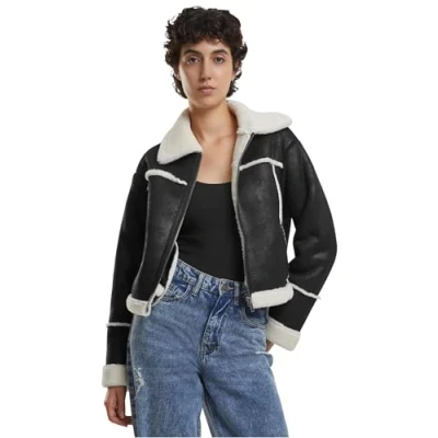Afbeelding van Urban Classics Imitatieleren jas, Dames, Maat: XS, Black whitesand
