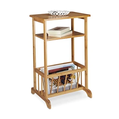 Afbeelding van Relaxdays bijzettafel met tijdschriftenhouder, bamboe, robuust, 2 etages, H x B D: 71,5 44,5 37 cm, natuur