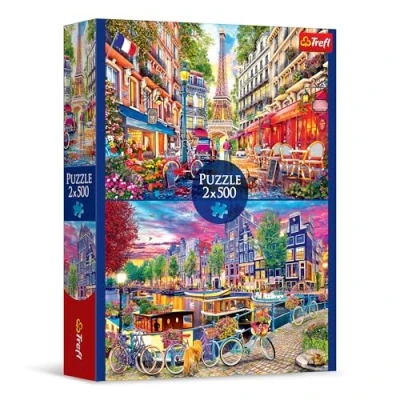 Afbeelding van Trefl 2 in 1 puzzel: Europese hoofdsteden x 500 stukjes Set van twee legpuzzels, doe het zelf, creatief vermaak, voor volwassenen en kinderen vanaf 10 jaar