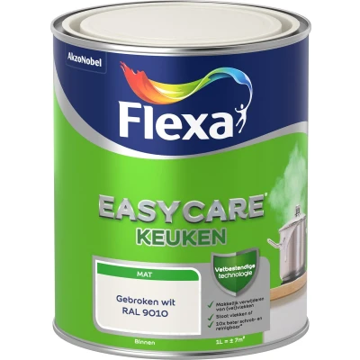 Afbeelding van flexa easycare muurverf keuken ral 9010 gebroken wit 1 ltr