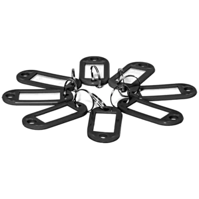 Afbeelding van D.RECT 10 stuks sleutelhangers, kunststof sleutelhangers met lussen, sleutelhanger venster, gepersonaliseerde sleutelhanger, zwart