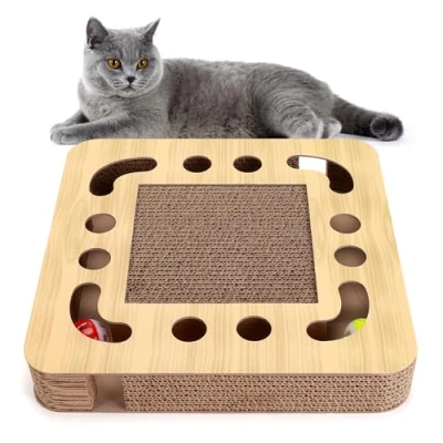 Afbeelding van Nobleza kattenkrabpaal met kattenkruid, ronde kartonnen krabpalen voor bed 2 interactieve kattenspeelgoedballen