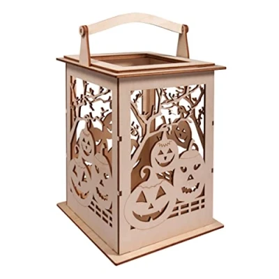 Afbeelding van Rayher 62893505 houten lantaarn pompoenen, met handvat, 15,3 x 26,5 cm, bouwset, 15 delig; windlicht, voor LED kaarsen, lichtketting, Helloween