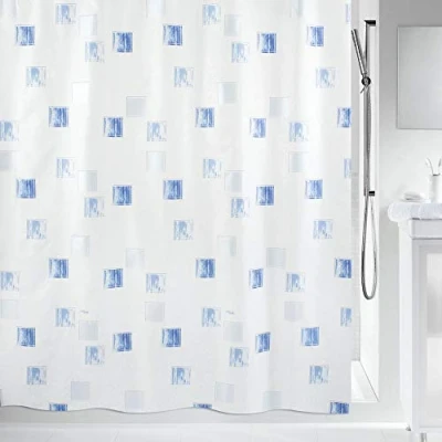 Afbeelding van Spirella Milano Ciel Parel Effect Textiel Polyester Douchegordijn, 120 x 200 cm, Wit/Blauw/Turkoois