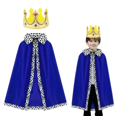 Afbeelding van EUPSIIU King Queen kostuumset, koninginnenmantel met kroon, cape voor Queen, rollenspel, Halloween, podiumprestaties, cosplay, themafeest, Halloween (2 stuks)