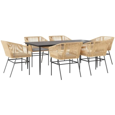 Afbeelding van vidaXL 7 delige Tuinset met kussens poly rattan glas bruin