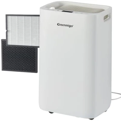 Afbeelding van Greenmigo 20L/24h Luchtontvochtiger met Automatische Vochtigheidssensor en Display,Ionisator,Hepa filter Actief Koolfilter,24 uurs Timer Wasdroger,Continue Afvoer