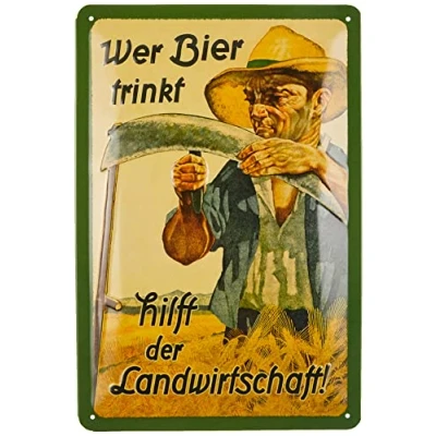 Afbeelding van Nostalgic Art 22198 Open Bar Wer Bier trinkt hilft der Landbouw, metalen bord 20x30 cm
