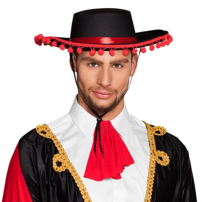 Afbeelding van Partychimp Spaanse Hoed Carnaval Polyester Zwart/Rood One size