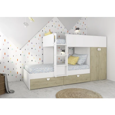 Afbeelding van Fratello stapelbed met kast en lades 90x190 Witgrenen/wit