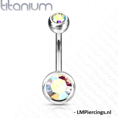 Afbeelding van Piercing titanium steen multi kleur groot
