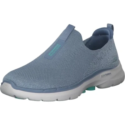 Afbeelding van Skechers Go Walk 6 Glimmering Sneaker voor dames, Blauw Textiel Turquoise Trim, 38.5 EU