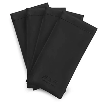 Afbeelding van Zachte brillenkoker 4 pack Kliksluiting Kunstleer (Zwart)