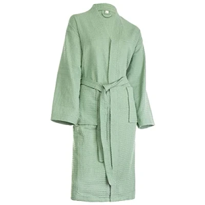 Afbeelding van Brandsseller Unisex Badjas van Katoen met Wafelstructuur maat 3XL Lichte kamerjas voor dames en heren Saunajack wellness &amp; thuis Comfortabel ademend Groen