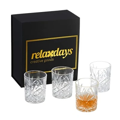 Afbeelding van Relaxdays whiskeyglazen set 4 delig thumblerglazen cadeau geschenkdoos