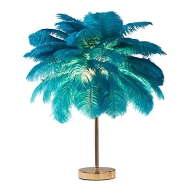 Afbeelding van DUNMW Creatieve Groene Struisvogelveren Tafellamp Bedlampje Licht Luxe en Elegante Lampenkap Nachtlampje Tafel Verlichting voor Woonkamer Slaapkamer Woondecoratie