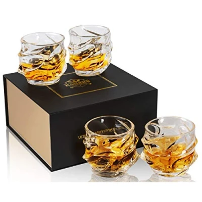 Afbeelding van KANARS Whisky Glas Set, Loodvrije Kristallen Whiskey Glazen voor Cognac, Martini, Cocktails, Whisky, Scotch, Wodka, 320 ml, 4 Stuks