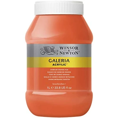 Afbeelding van Winsor &amp; Newton 2154090 Galeria acrylverf, hoge pigmentatie, lichtecht en verouderingsbestendig, romige vloeiende consistentie 1 Liter Pot, Cadmium Orange