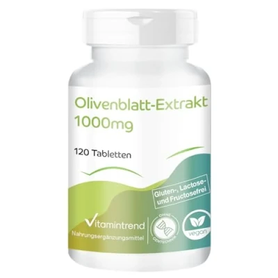 Afbeelding van Olijfbladextract 1000mg 120 veganistische tabletten Hoge dosering 20% Oleuropeïne Gemaakt in Duitsland Vitamintrend®