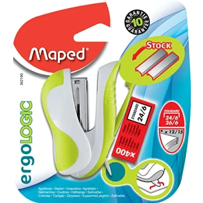 Afbeelding van Maped Ergologic Mini nietpistool voor 24/6 of 26/6 nietjes met ingebouwde nietenreserve en nietverwijderaar geleverd doos van 400 groen