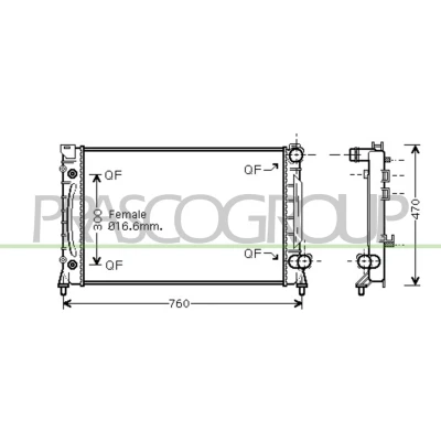 Afbeelding van PRASCO AD032R018 Radiateur Aluminium 682mm 438mm 40mm met snelkoppelingen Koelribben gesoldeerd