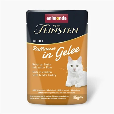 Afbeelding van 24x85g Animonda Vom Feinsten Adult Raffinesse in gelei rijk aan kip met kalkoen natvoer voor katten