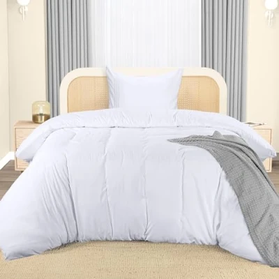 Afbeelding van Utopia Bedding Dekbedovertrekset Microvezel Polyester Dekbedovertrek 135x200 cm + 1 Geborduurde Kussensloop 80x80 Wit
