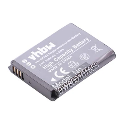 Afbeelding van vhbw Batterijvervanging voor Samsung BP 70a, EA BP70A, SLB 70A camera Digicam DSLR (500mAh, 3,6V, Li Ion)