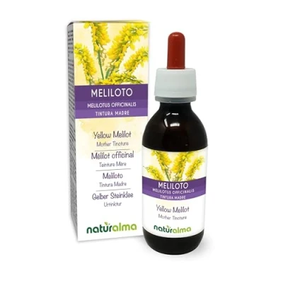 Afbeelding van Citroengele honingklaver of akkerhoningklaver (Melilotus officinalis) kruid met bloemen Alcoholvrije moedertinctuur Naturalma Vloeibaar extract druppels 120 ml Voedingssupplement Veganistisch