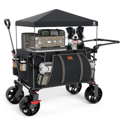 Afbeelding van EVER ADVANCED 228L festivalwagen op wielen met afneembare luifel, 150 kg zware campingwagen, push &amp; pull strandtrolley kar 3 grote zakken, tuinwagen, vouwwagen vissen