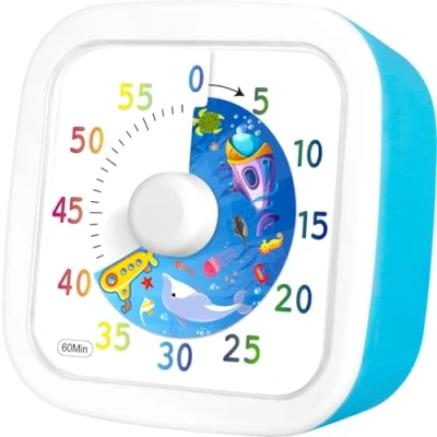 Afbeelding van Visuele timer voor kinderen, 60 minuten countdown klaslokaal, kantoor, keuken, bureautimer, kindertijdmanagement, tools met stille werking, alarm bij laag batterijniveau