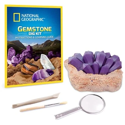 Afbeelding van Bandai National Geographic Opgraafset 3 edelstenen om op te graven Amethist, tijgeroog, kwarts Wetenschappelijk en educatief spel STEM JM80559M