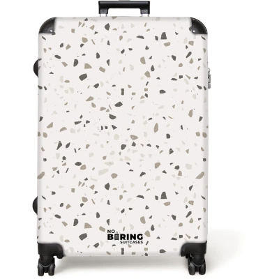 Afbeelding van NoBoringSuitcases.com® Koffer groot Reiskoffer lichtgewicht Terrazzo patroon veelkleurig grijs Rolkoffer met 4 wielen Grote trolley XL 98 liter bagage