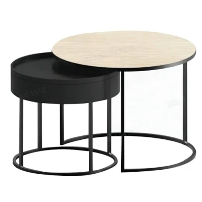Afbeelding van VASAGLE Salontafels, set van 2 ronde bijzettafels, nesttafels, moderne stijl, verborgen opslag en bovenste lade, voor woonkamer, slaapkamer, balkon, naturel beige inktzwart LCT044K67